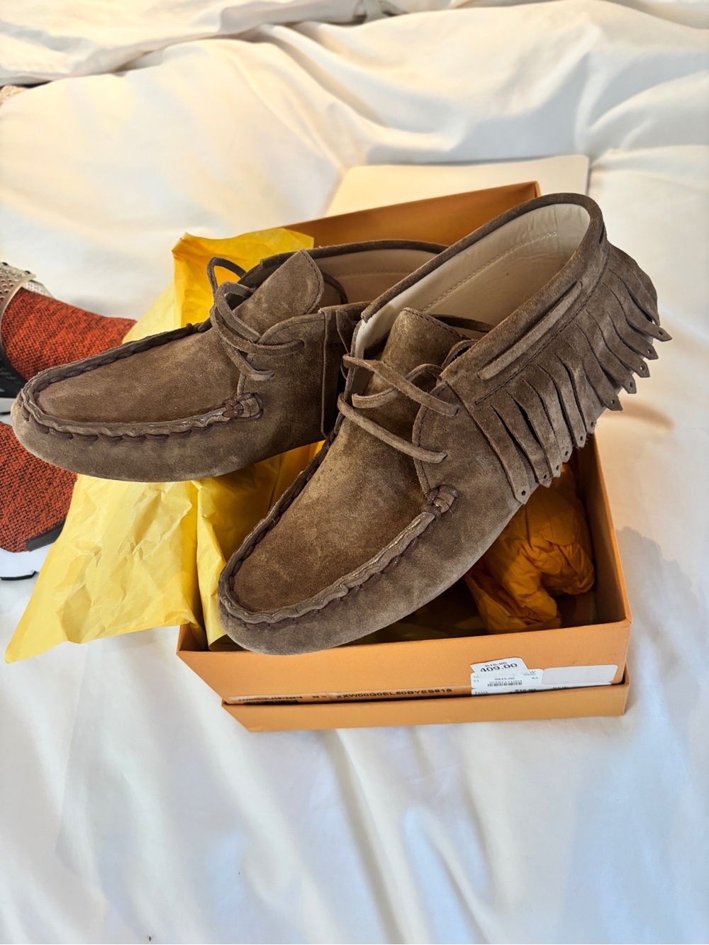 Tod's Brown Suede Fringe Moccasin Loafers practically new with box